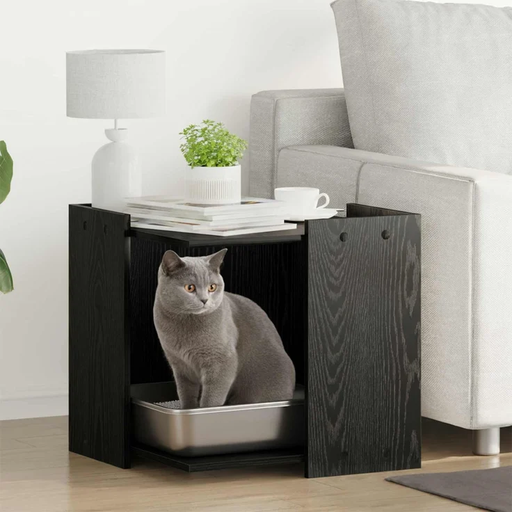 vidaXL Katzenstreu Box Umzäunung Schwarz Eichen-Optik 53 x 53 x 51 cm 884069 – Bild 1
