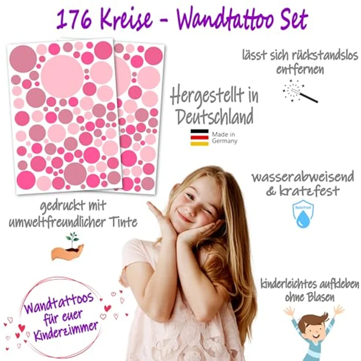 PUNALU Wandtattoo Kreis Set 176 Stück Wandtattoo Babyzimmer Kinderzimmer Kreisaufkleber, selbstklebend, rückstandslos abziehbar – Bild 8