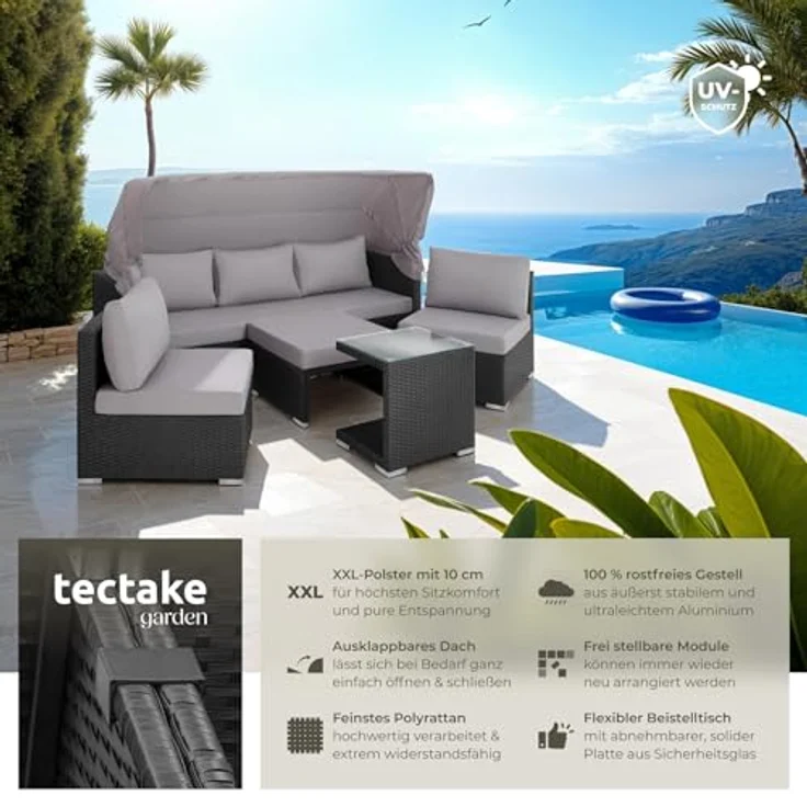 tectake Loungeset Rattan Lounge, (Set, 7-tlg), mit Aluminiumgestell – Bild 3