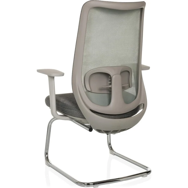 hjh OFFICE Freischwinger Stuhl ergonomisch MILESTON V Besucherstuhl mit Lordosenstütze und Armlehnen, Schwingstuhl Netzrücken, Grau – Bild 9