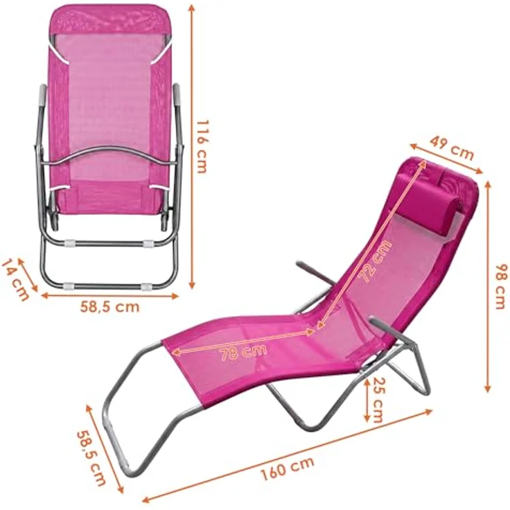 Spetebo Gartenliege Gesundheitsliege mit Kopfkissen, klappbar, 190 cm, fuchsia, witterungsbeständig – Bild 3