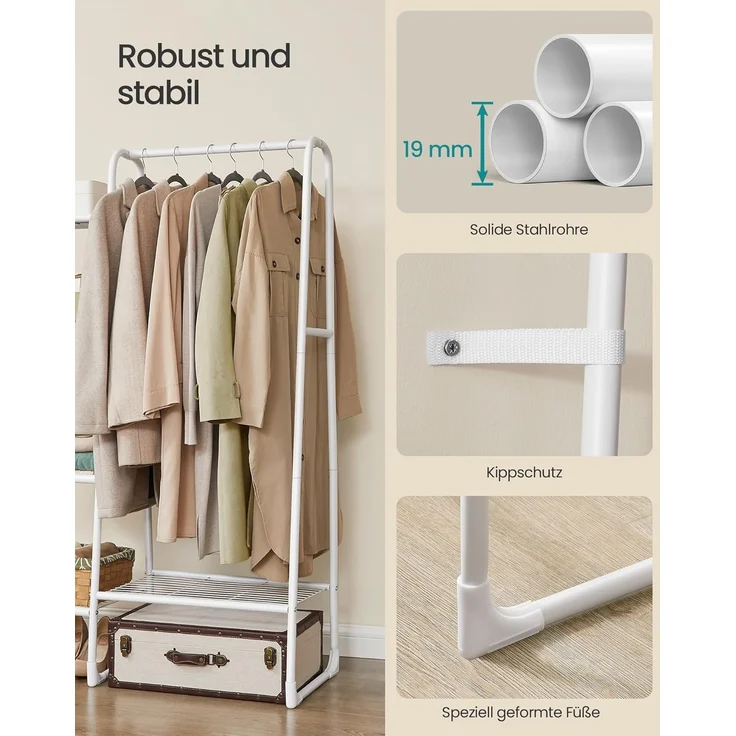 SONGMICS Kleiderständer, Wäscheständer mit 5 Ablagen, Metallrahmen, 40 x 101,7 x 153,3 cm, für Schlafzimmer, Wohnzimmer, Eingangsbereich, wolkenweiß HSR138W01 – Bild 4
