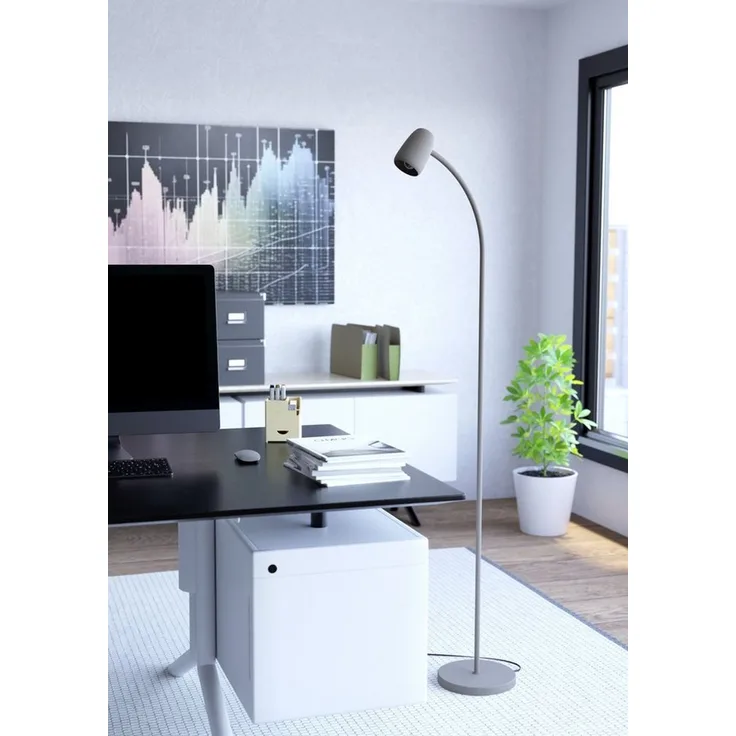 EGLO Stehlampe Carlo, Lampe Wohnzimmer mit Flexarm, Standleuchte schwenkbar aus Metall in Sandfarben, Leselampe mit E14 Fassung, H 170 cm