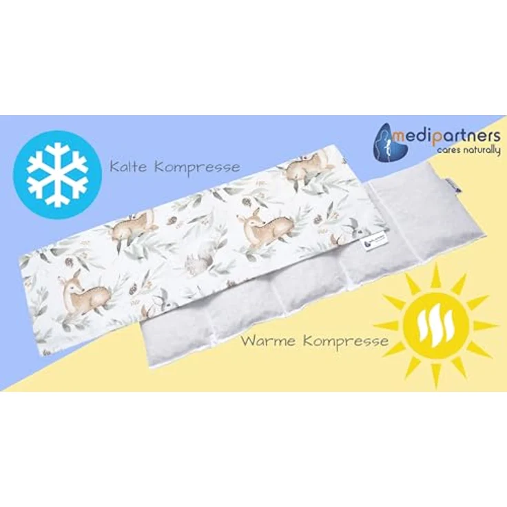 Medi Partners Kirschkernkissen Mikrowelle 60x20cm Körnerkissen groß Wärmekissen 800g 100% Baumwolle 5 kammern abnehmbarer Bezug - Kirschkernkissen nacken schulter Kältetherapie (Hirsch in Blättern) – Bild 6