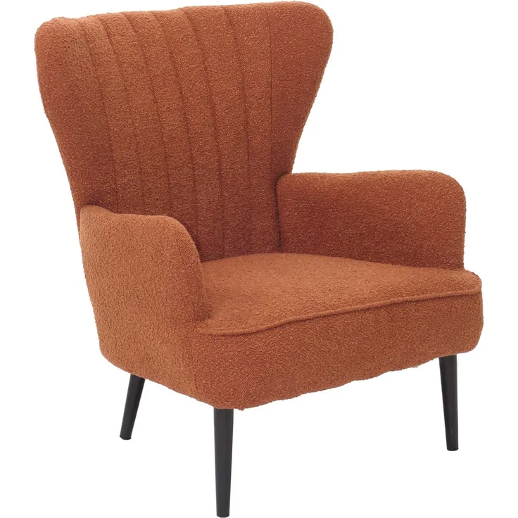 Lounge-Sessel HWC-K37, Cocktail-/Ohrensessel Polsterstuhl Retro Vintage Stoff Bouclé (600g/m²) ~ terrakotta – Bild 5