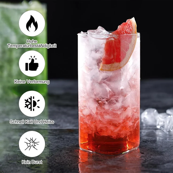 400ml Wassergläser Viereckige Cocktailgläser 4er Set für Saft Bier – Bild 2