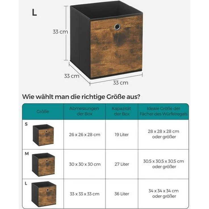 SONGMICS Aufbewahrungsbox, 6er Set, Ordnungsboxen, Vliesstoff, Faltbox, 33 x 33 x 33 cm, Stoffbox, für Würfelregal, Organizer für Kleidung, vintagebraun-schwarz RFBDE133B01 – Bild 3