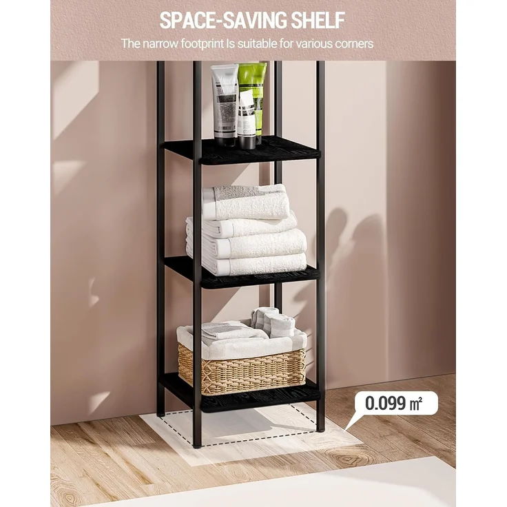Bücherregal, Regal, Standregal, Schmales Bücherregal, Industrielles Eckregal, Schlankes Regal für Heimbüro, Wohnzimmer, Schlafzimmer, Küche, 6 Ebenen Schwarz – Bild 4