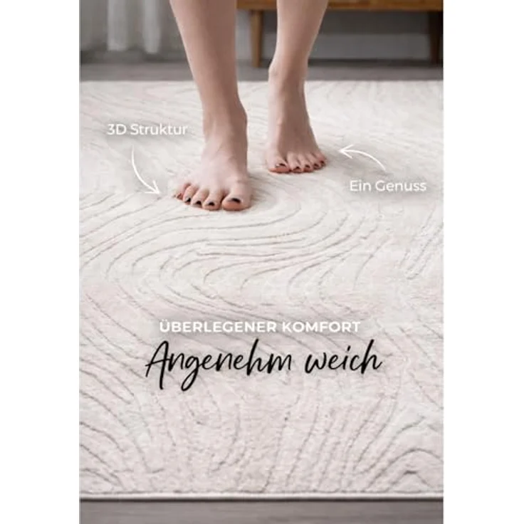 Vimoda Frisé-Teppich Wohnzimmerteppich modern, Rechteckig, Höhe: 11 mm, Einfarbig, Wellenmuster, Läufer, Kurzflor, neues Design, ED Effekt – Bild 5
