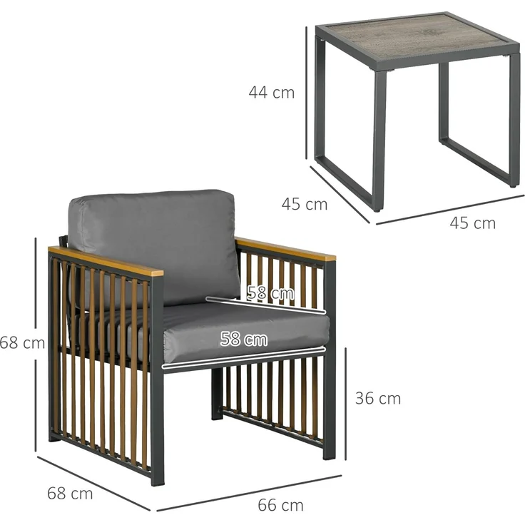Outsunny Gartenlounge-Set Gartenmöbel, (Rattan-Gartenmöbel, 3-tlg, Gartengarnitur), für Terrasse, Grau – Bild 7
