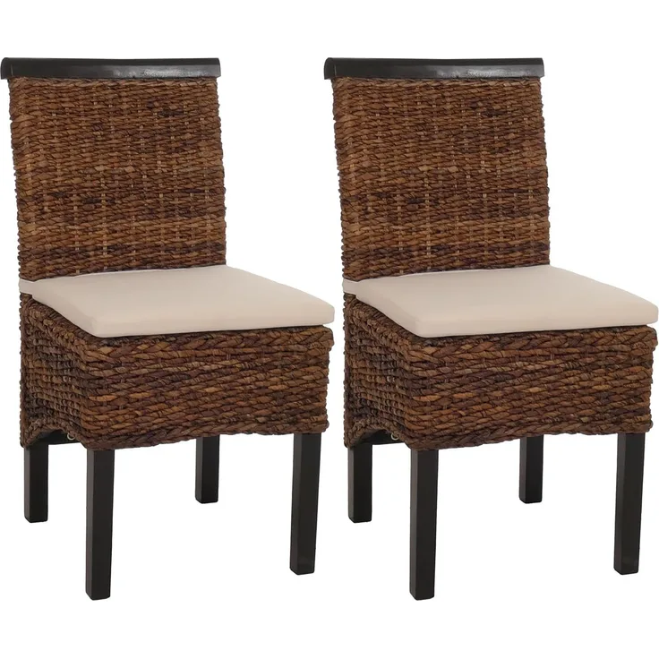 2er-Set Esszimmerstuhl Korbstuhl M45 Stuhl Bananengeflecht ~ dunkel, mit Kissen