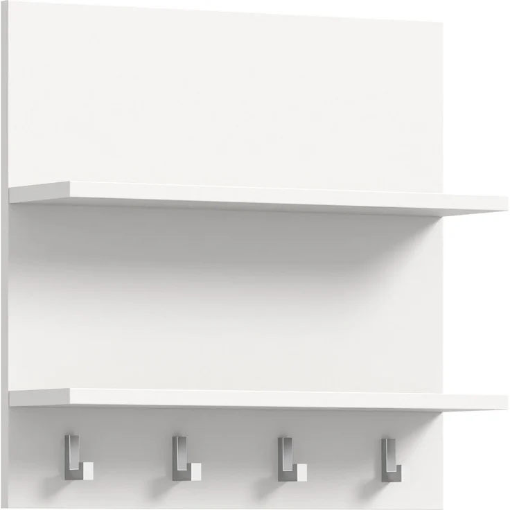 Garderobenpaneel >Projekt X< 2 Böden, 4 Haken, weiß / weiß hochglanz - 52x52x15cm (BxHxT) – Bild 1