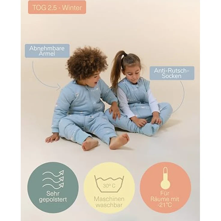 molis&co. Baby-Schlafsack mit Füßen, abnehmbare Ärmel und Socken. 2.5 TOG. Ideal für die Übergangszeit und den Winter. 100% Baumwolle (Oeko-TEX 100). (Duck Family, 117 cm (6 Jahre)) – Bild 5