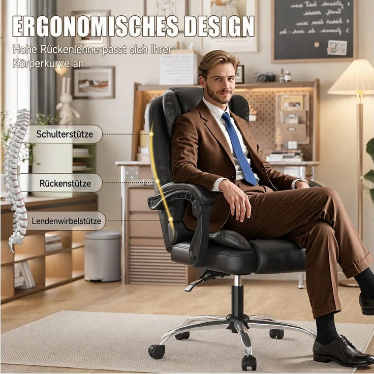 ZAISZE Chefsessel Bürostuhl, Ergonomischer Bürostuhl, Stoff Schreibtischstuhl (Hohe Rückenlehne Ergonomische Liege mit Kippfunktion 360° Drehbarer Schreibtischstuhl, Gaming Stuhl mit dickem Kissen), Chefsessel Drehstuhl, Höhenverstellbar für Zuhause un... – Bild 2