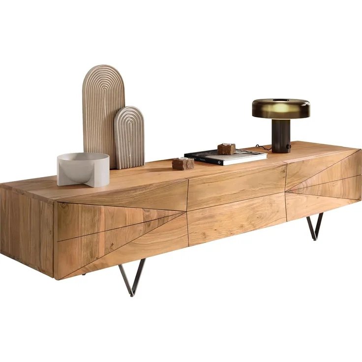 Fernsehtisch Wyatt Akazie Natur 175 cm 2 Türen 1 Klappe Designer Lowboard