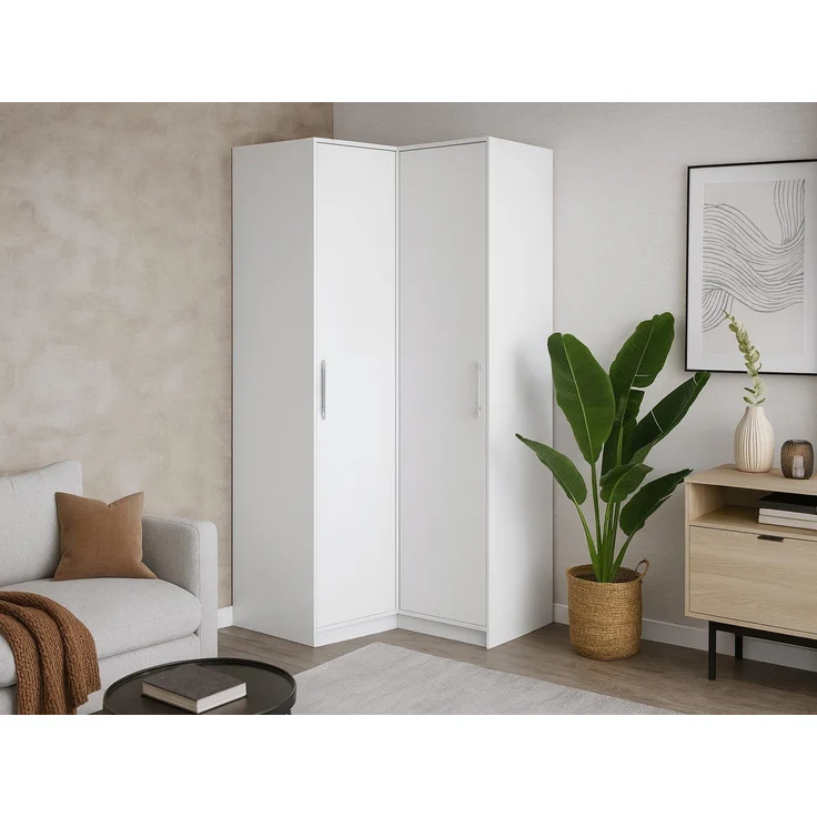 Beautysofa Eckschrank mit 2 Drehtüren, 2 Kleiderstangen und Regale BORA (Weiß) Breite: 108 cm – Bild 5
