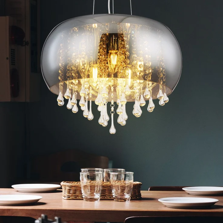 Hängeleuchte, rauchfarben, Glaskristalle, Chrom, 44 cm – Bild 9