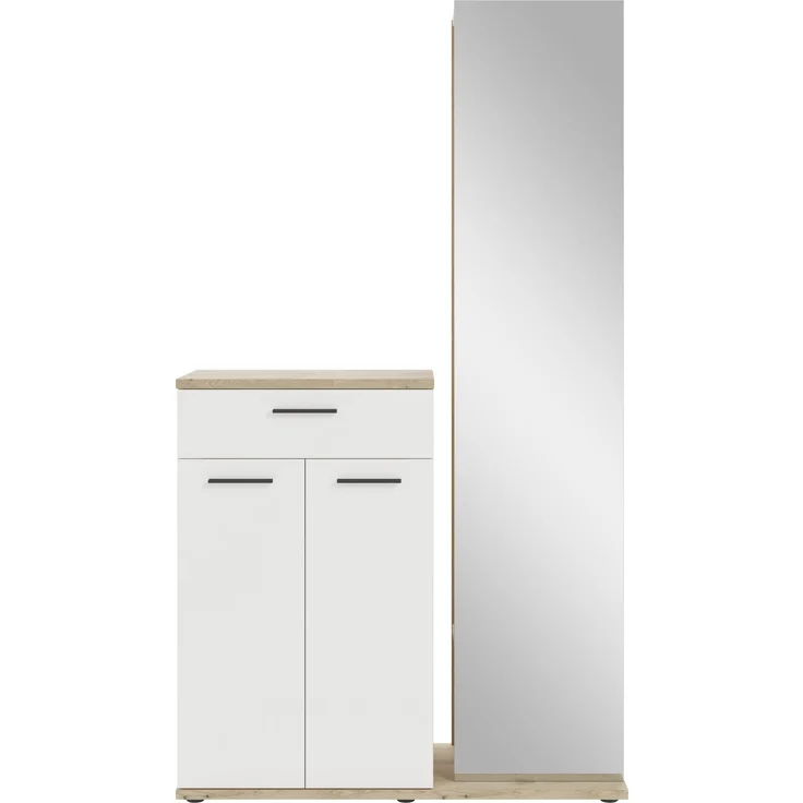 Kompaktgarderobe >Malaga< 2 Türen, 1 Schub, Spiegel, Eiche Dekor / Weiß - 105x188x38cm (BxHxT) – Bild 4