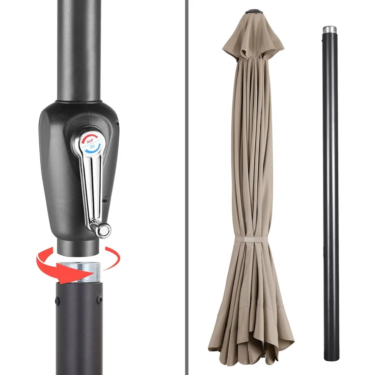 Kingsleeve Sonnenschirm mit Kurbel, UV Schutz 30+, Alu Mast / Polyester taupe, Ø 330 cm – Bild 4