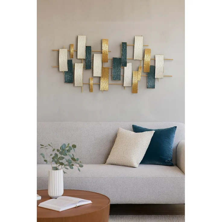 Metall Wanddekoration "Ilse" 120 cm creme/blau/gold
