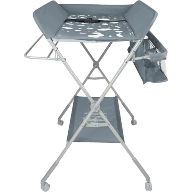 Baby Klappbarer Wickeltisch，Mobiler Wickeltisch mit Rollen und Wickelauflage,Wasserdicht und Höhenverstellbar，Baby Wickelkombi mit Ablagefächern-80 * 58 * 90 cm-dunkelgrau – Bild 1