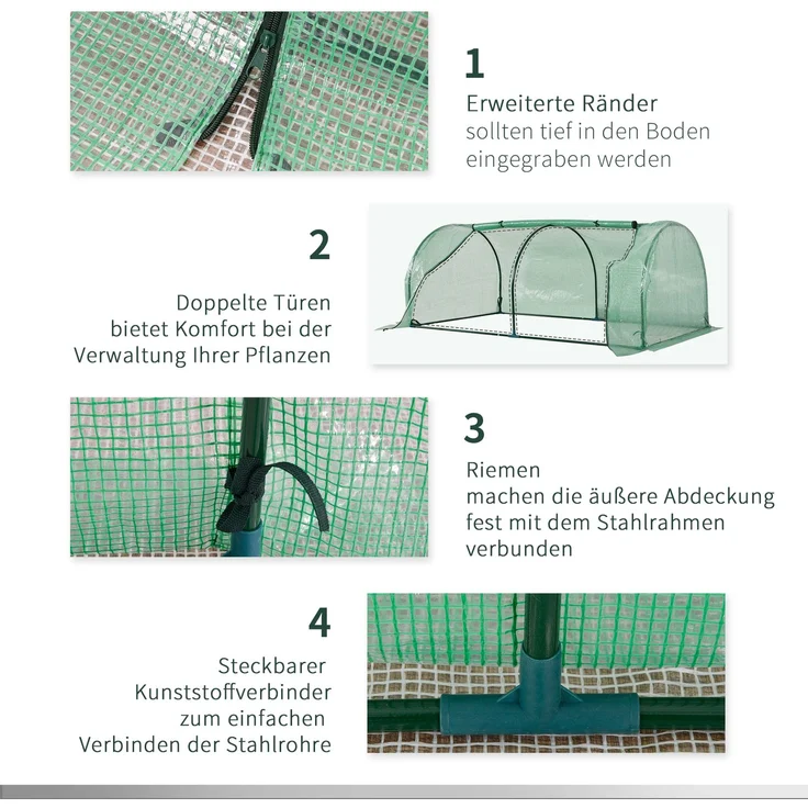 Wohnora-Gewächshaus mit Rollfenster winterfest Foliengewächshaus aus Stahl wasserabweisend Treibhaus für Balkon Garten Tomatenhaus mit UV schutz 200x100x80cm Tomatengewächshaus für Gemüse Blumen Grün,H 80cm x T 200cm x B 100cm – Bild 4