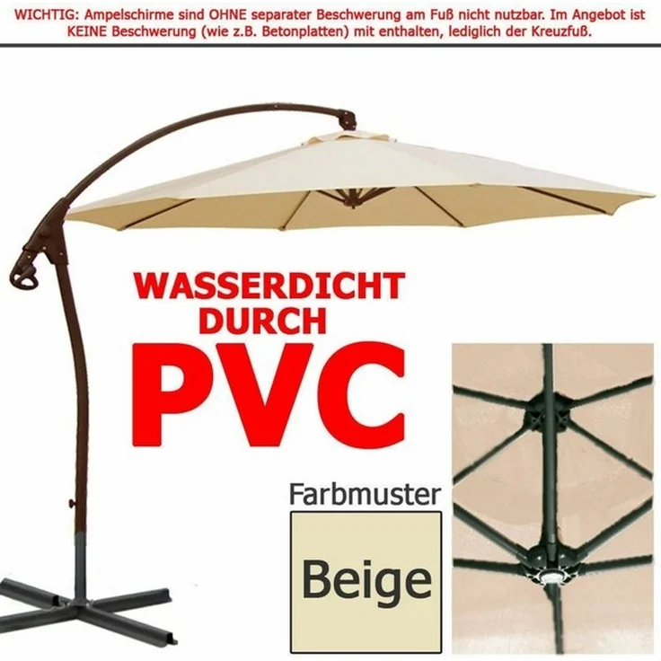 habeig Ampelschirm WASSERDICHT Ampelschirm 3m Marktschirm PVC Schirm 300cm Sonnenschirm, 100% Wasserdicht – Bild 4