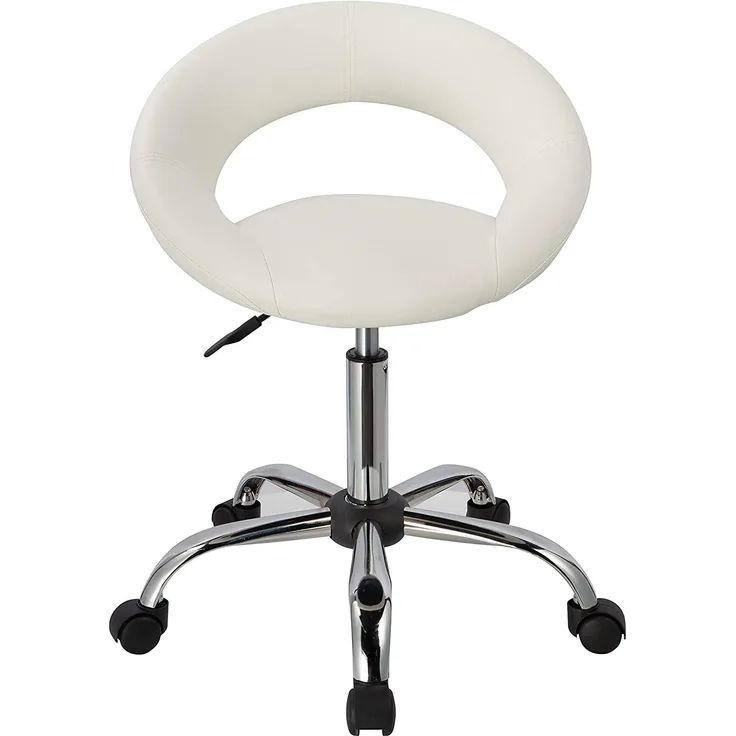 Duhome Drehstuhl Hocker mit Rollen Weiss Hocker mit Lehne Höhenverstellbar Drehhocker Stuhl Rollhocker Sitzhocker 0422