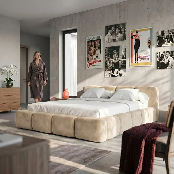 Muffo Polsterbett SUENO (Ein Doppelbett 140x200 / 160x200 / 180x200 / 200x200 cm), mit Kopfteil Frei Verwendungsstelle, Metalllattenrost – Bild 1