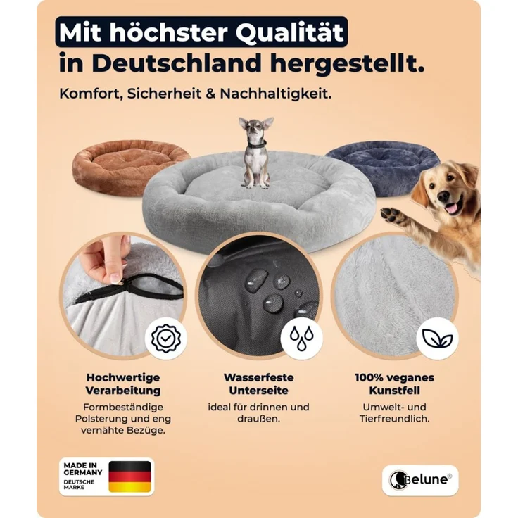 Belune Tierbett Deluxe - kuschelweiches Donutkissen - Made in Germany, vegane Materialien, verschiedene Größen und Farben, extra gemütlich, Made in Germany – Bild 2