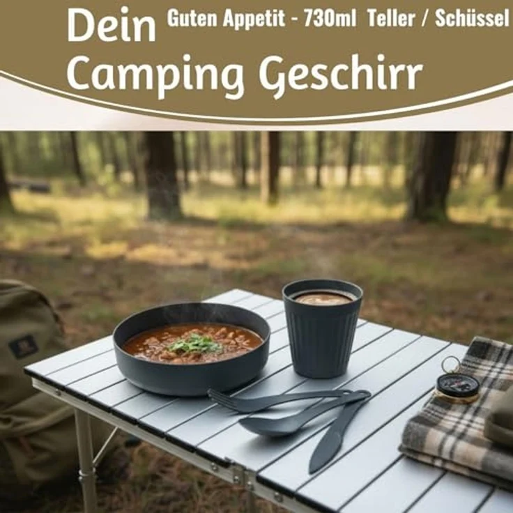 LS-LebenStil Geschirr-Set 6-teiliges Picknick-Set Tragetasche Geschirr Besteck Mehrweggeschirr (6-tlg), 1 Personen, Kunststoff, Becher Teller Besteck ideal beim Camping Wandern – Bild 4