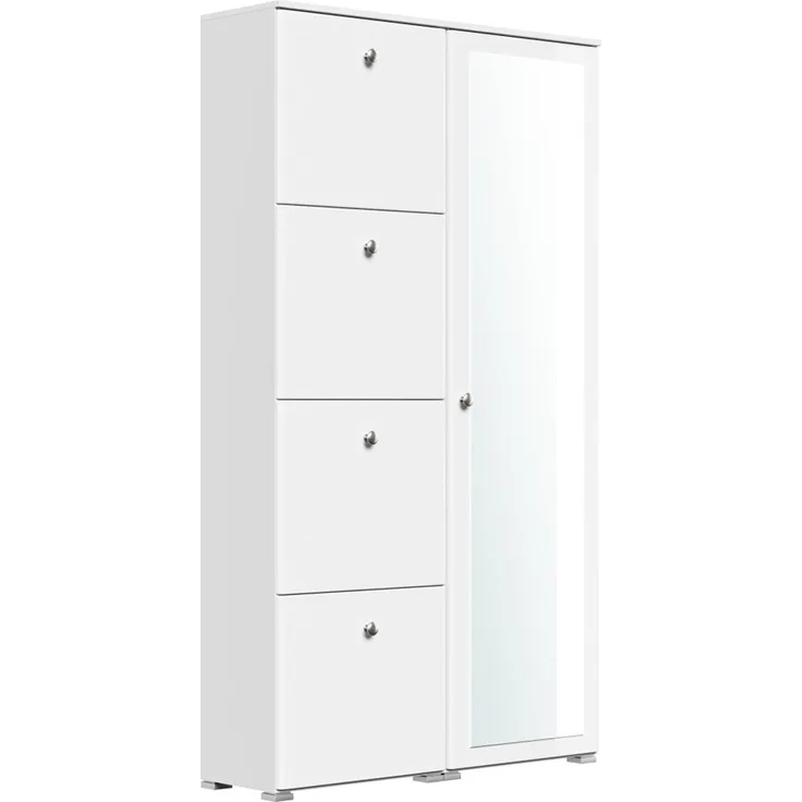 Schuhschrank Spiegel Comfort 4 Klappen 32 Paar 105x187 cm Weiss-Weiss Hgl : Weissmatt / Weiss hochglanz