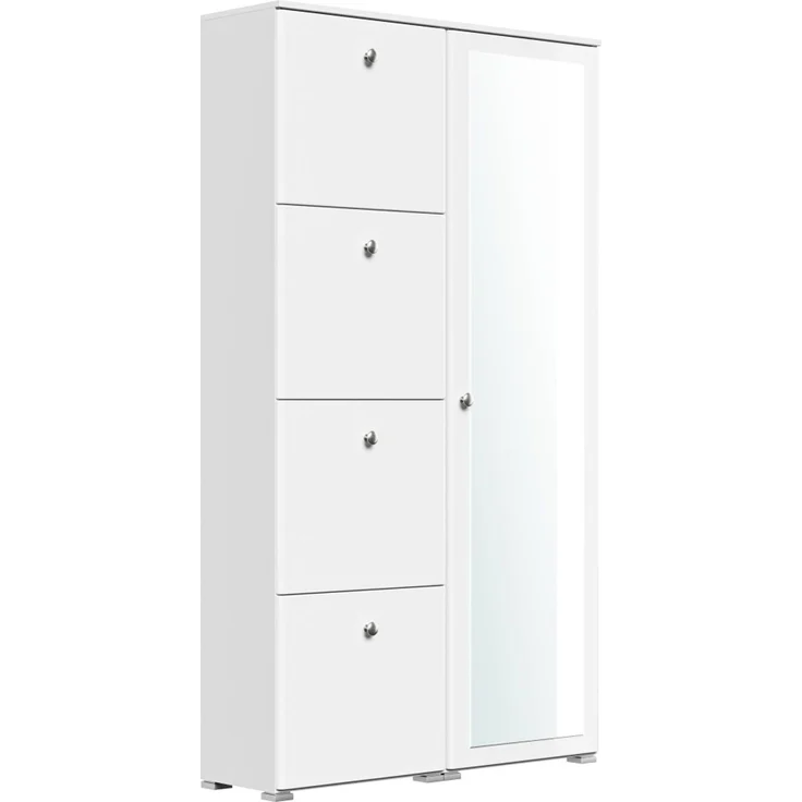Schuhschrank Spiegel Comfort 4 Klappen 32 Paar 105x187 cm Weiss-Weiss Hgl : Weissmatt / Weiss hochglanz – Bild 1