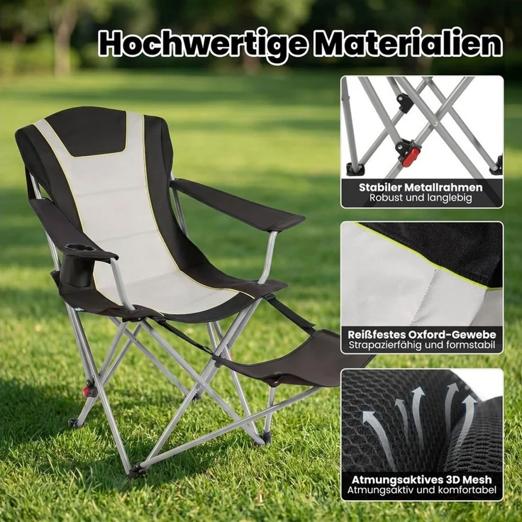 HOMECALL Campingstuhl mit fußstütze Klappstuhl Angelstuhl Faltbar gepolstert gartenstuhl (2-in-1-Funktion gartenstuhl klappbar campingstuhl mit fußablage), 3 fach Verstellbare Rückenlehne – Bild 4