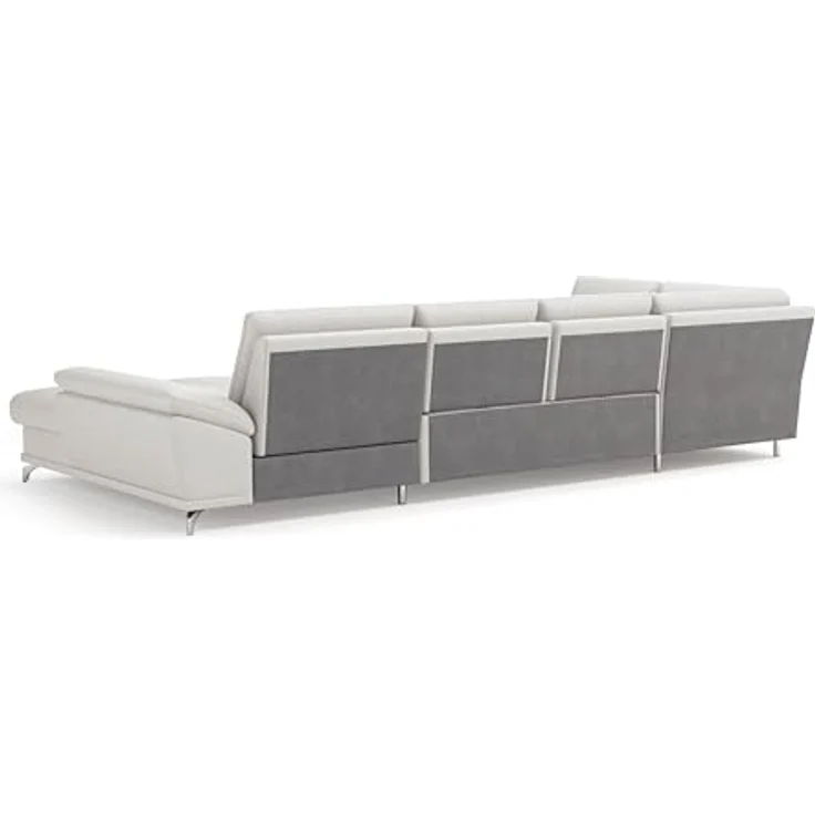 Cavadore Wohnlandschaft Castiel mit Federkern / Sofalandschaft mit großem Longchair, Sitztiefenverstellung, Kopfstützen und satinierten Metallfüßen / 363x89-104x223 / Echtleder, Weiß – Bild 6