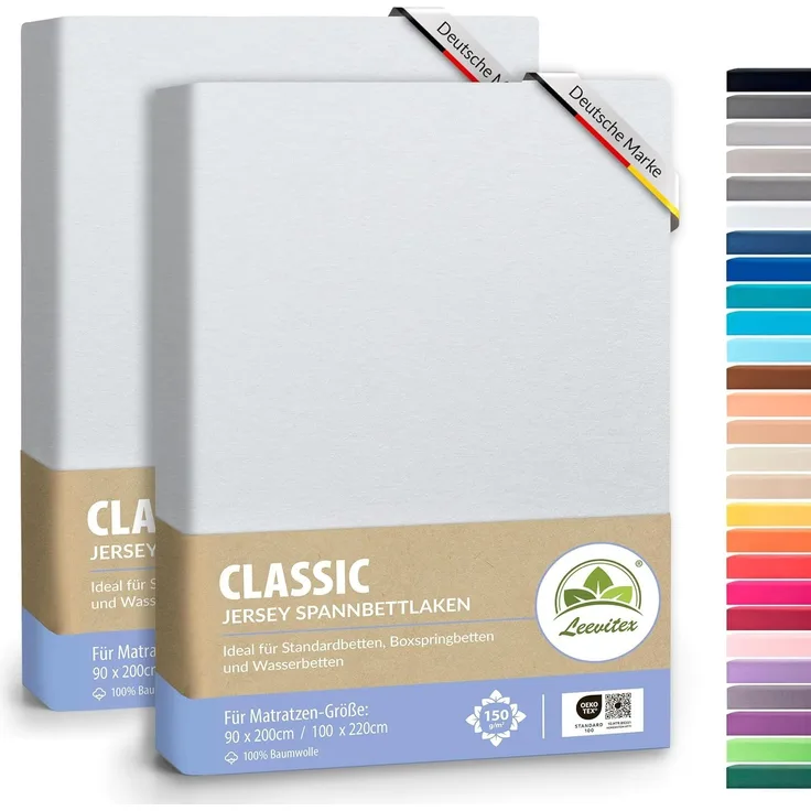 leevitex® Spannbettlaken Spannbettlaken Weiß 2er Pack 90x200 - 100x220, Mako-Jersey, Gummizug: rundum, (2 Stück), OEKO-TEX® STANDARD 100 zertifiziert