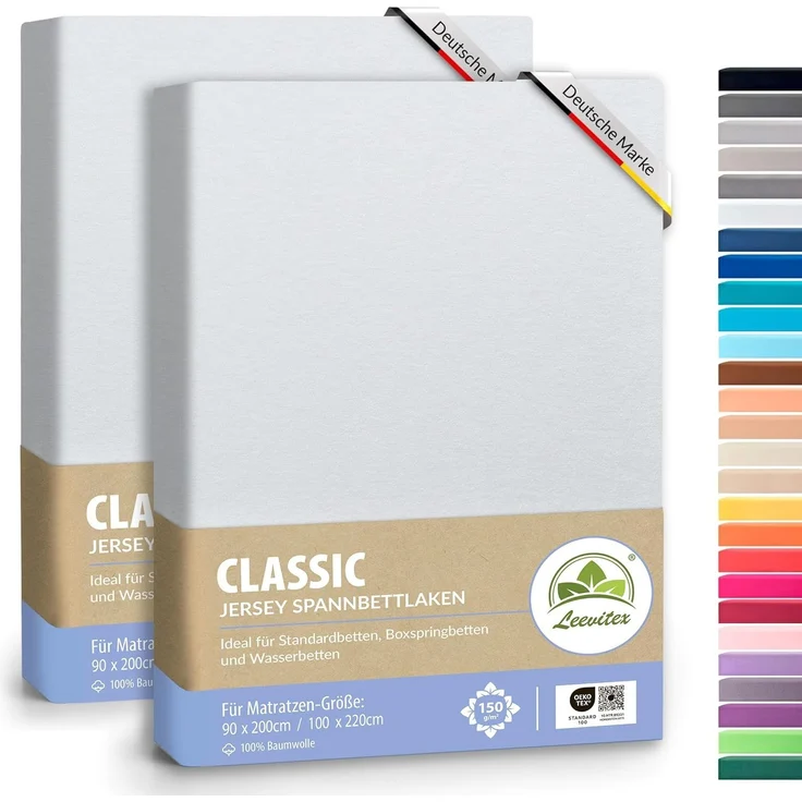 leevitex® Spannbettlaken Spannbettlaken Weiß 2er Pack 90x200 - 100x220, Mako-Jersey, Gummizug: rundum, (2 Stück), OEKO-TEX® STANDARD 100 zertifiziert
