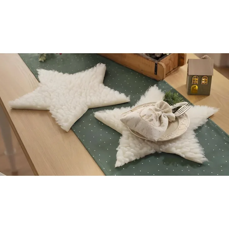 Dekoleidenschaft Fellkissen 2x Dekofell "Stern" creme, Ø 40 cm, Kunstfell, Tischdeko, Sitzauflage, Lammfell-Imitat, moderne Stuhlauflage in Felloptik