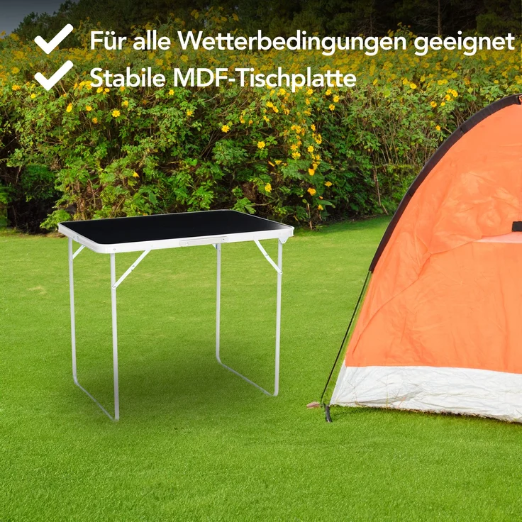 Brixy Campingtisch - klappbar - Gartentisch - 80x60x70 cm - Außen/Innen - Tragegriff - Kompakt - Aluminium - Schwarz – Bild 2