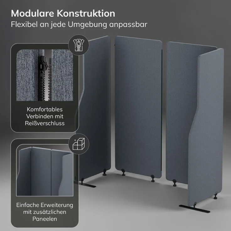Akustik-Trennwand mit Schalldämmung PEOLT - 145x240x1,8cm Anthrazit | Stellwand Büro Raumteiler Office-Akustikwand Sichtschutz freistehend – Bild 3