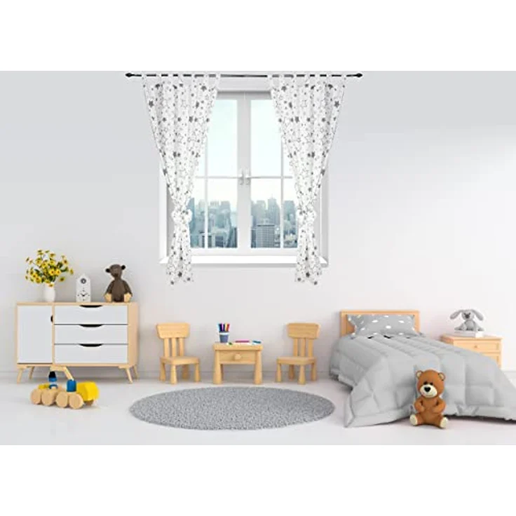 TupTam Kinderzimmer Vorhänge Baby Gardinen mit Schleifen 2er Set, Farbe: Graue Galaxie, Größe: ca. 155x95 cm – Bild 3