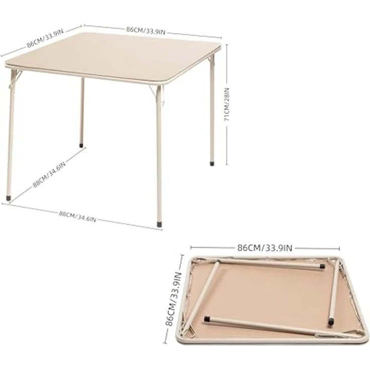 FurnitureR Campingtisch klappbar 86×86×71 cm, tragbarer Outdoor-Tisch mit stabilem Metallrahmen, wetterfester PVC-Oberfläche, faltbar für Camping, Picknick, Festival & Garten, erhältlich in Beige – Bild 3