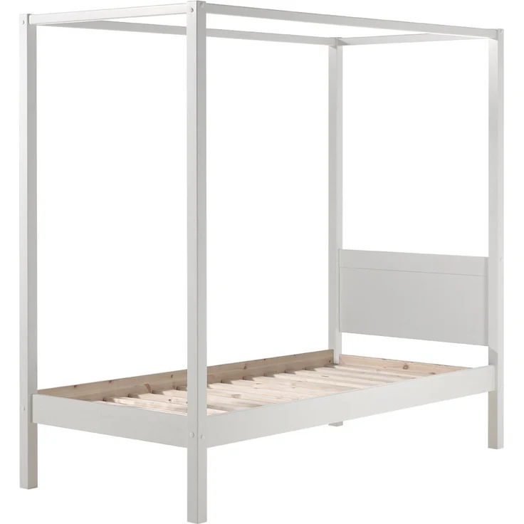 Himmelbett Katerína 208x98x191 Einzelbett Massivholz Weiß – Bild 2