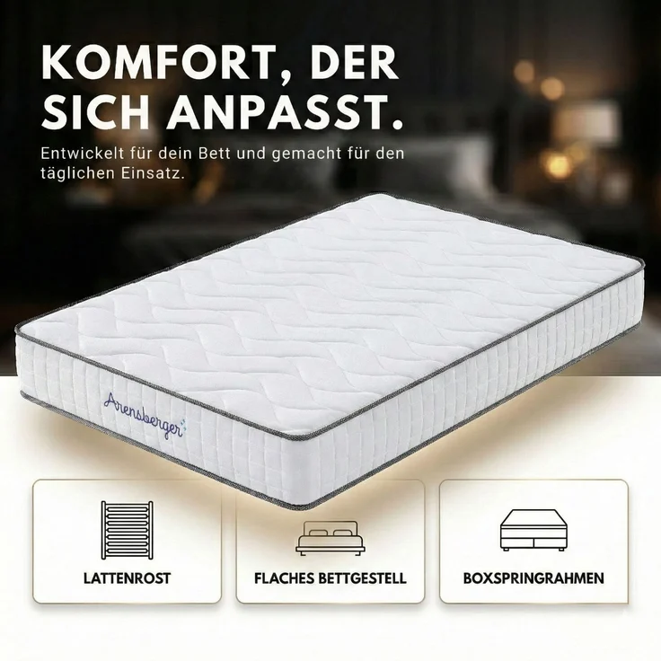 Arensberger JANA Federkernmatratze - 20cm Höhe - Matratze mit Gelschaum Schicht - H3 Mittelfest – 7 Zonen - Federkern - Liegekomfort 100x200cm – Bild 7