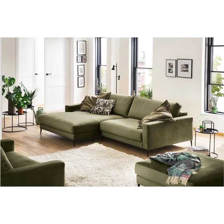 Candy Ecksofa UPTOWN Velour Stoff Velvet olivgrün 272x190 cm