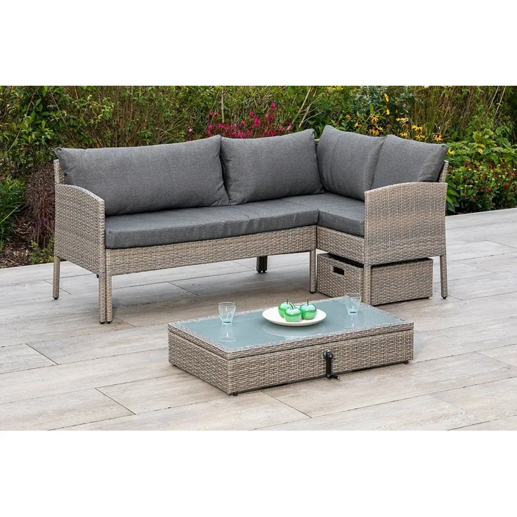 MERXX Balkonset Viletta, (3-tlg), Ecksofa, höhenverstellbarer Tisch, mit Box