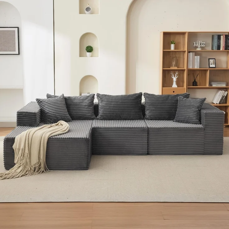 GarveeHome Modulares Cloud Ecksofa 3-Sitzer L-Form – Tiefe, gemütliche Sitzfläche – Modernes, Boneless Design, montagefrei – Perfekt fürs Wohnzimmer – Flexible Ausrichtung, Grau