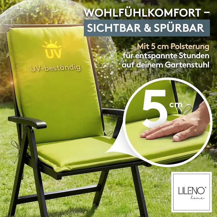 LILENO HOME Gartenstuhl Auflagen [1er Set - Hochlehner] in Anthrazit - bequeme Liegen als Sitzauflagen für Gartenmöbel - Stuhlkissen für Gartenstühle und Klappstühle MIA – Bild 3