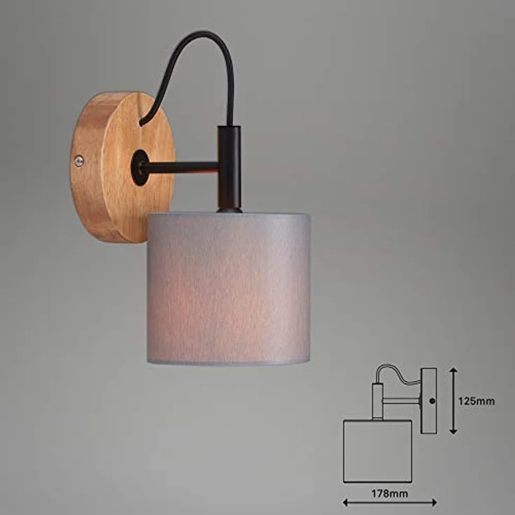 Briloner Leuchten Wandleuchte 2075-014, ohne Leuchtmittel, 2700K - Extra-Warmweiß, Stoff Wandleuchte mit Holzbasis und Stoffschirm – Bild 6
