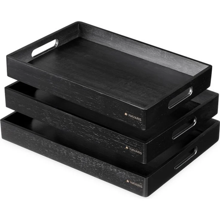 Navaris Tablett Serviertablett - 3x Servierplatte - rechteckig - Tabletttisch, Bambus, (3-tlg) – Bild 4